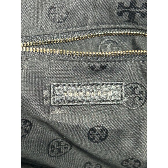 Tory Burch Meyer Plaque Pebbled Leather Tote Bag in Black - Picture 5 of 11